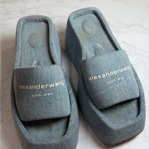 Alexander Wang Blue Denim Slide Sandals